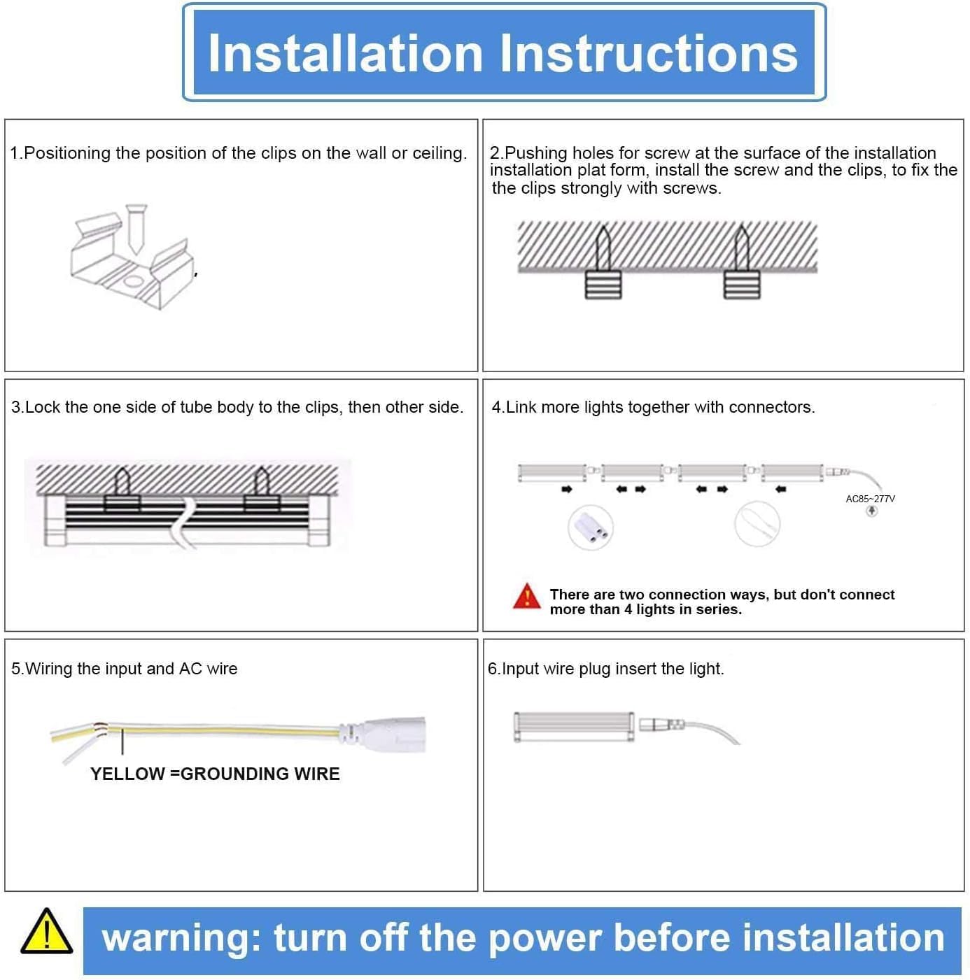 10Pack 4FT LED Shop Light - 50W 8000LM 6500K Linkable Clear Cover T8 LED Tube Light for Workshop, Warehouse, Basement - Plug and Play